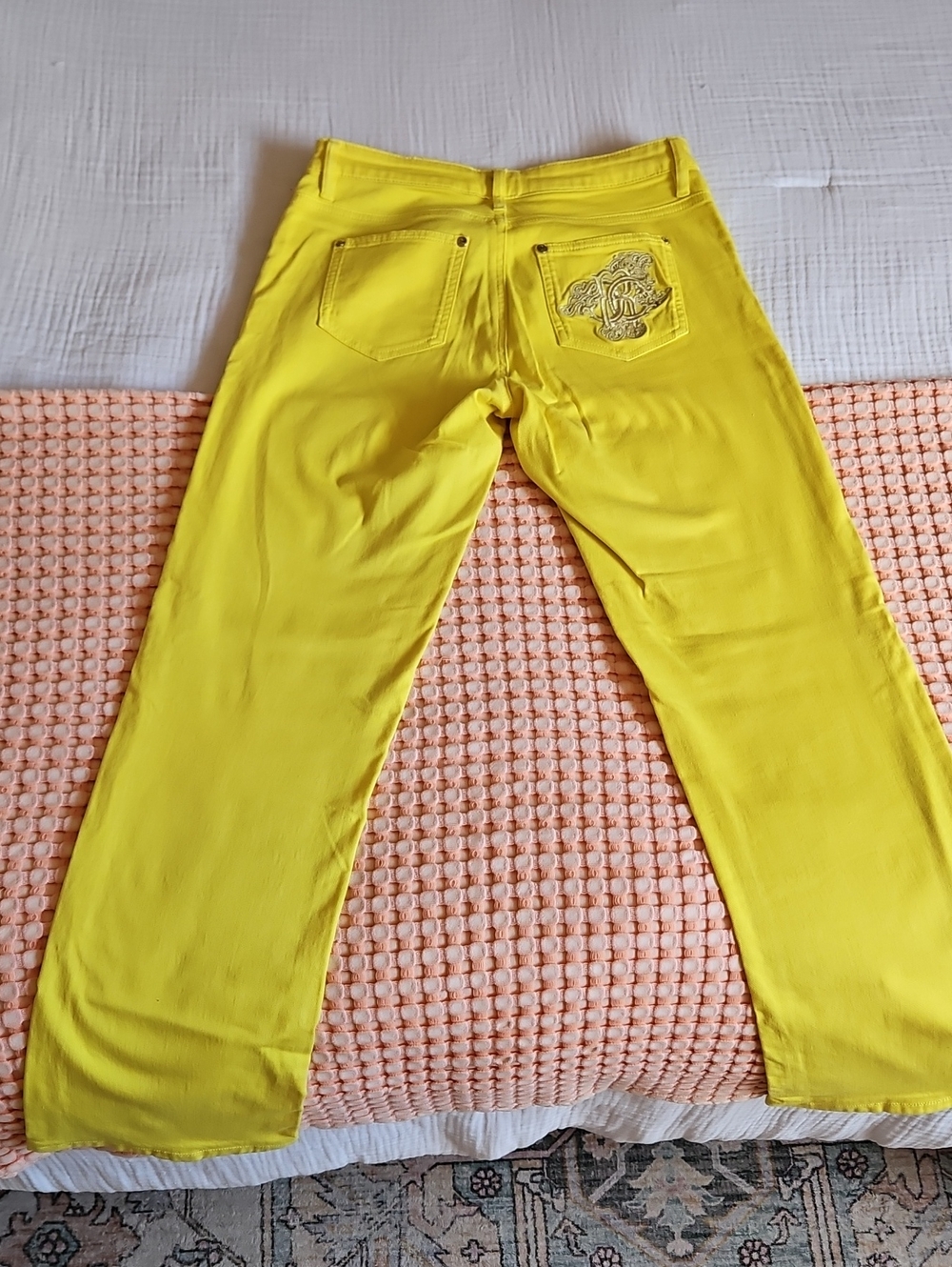 Roberto Cavalli Bright Yellow Men's Chinos with Embroidered Back Pocket